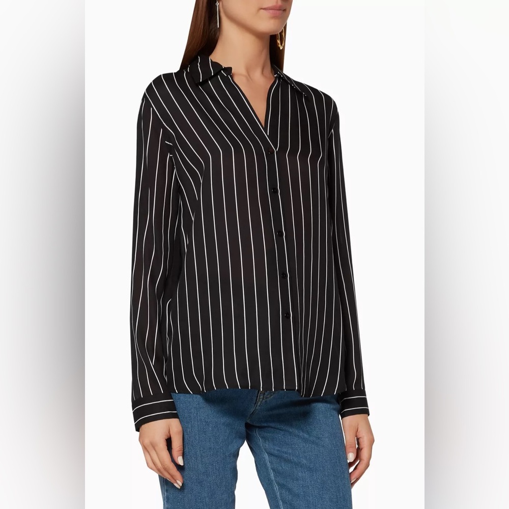 L'AGENCE Silk Black and White Striped Blouse